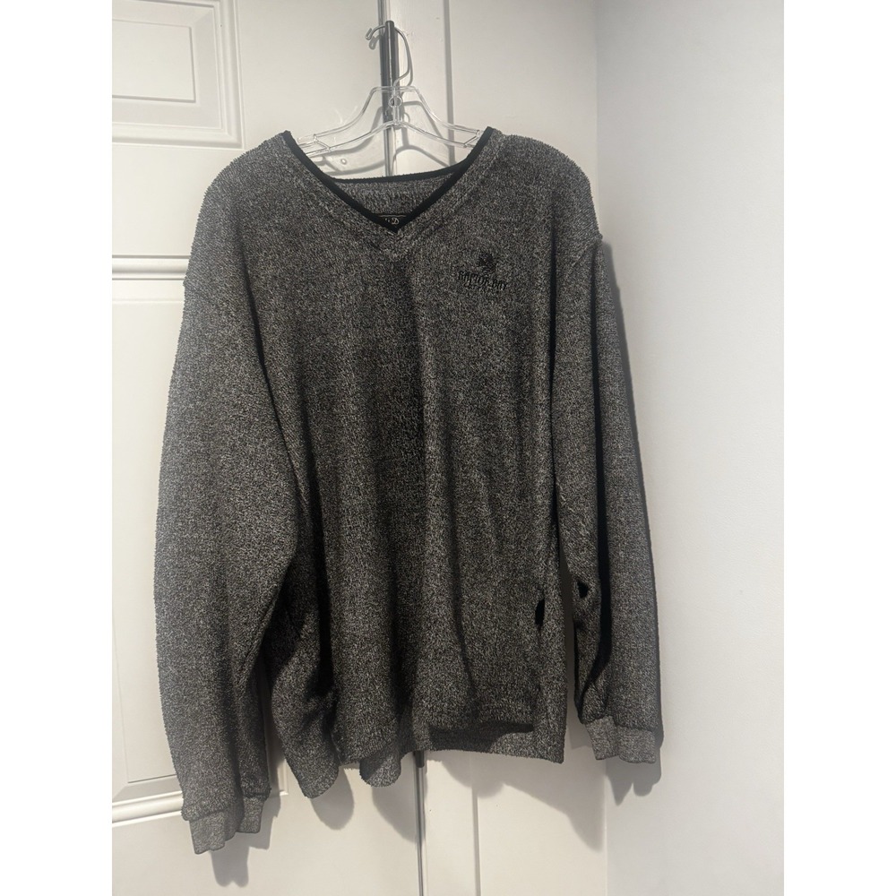Vintage Straight Down‎ V Neck Sweater Raptor Bay Golf Club Men's L USA Made Gray